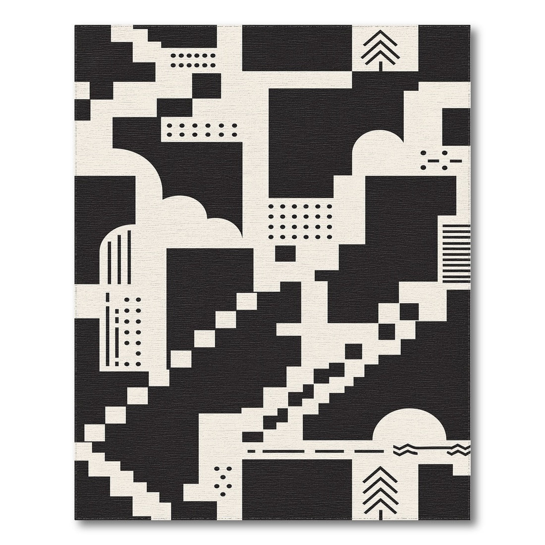 Black White Geometric Pixel Area Rug