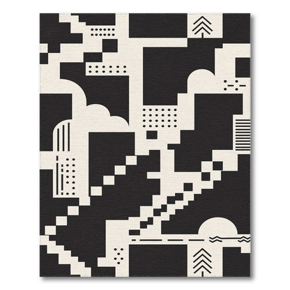 Black White Geometric Pixel Area Rug