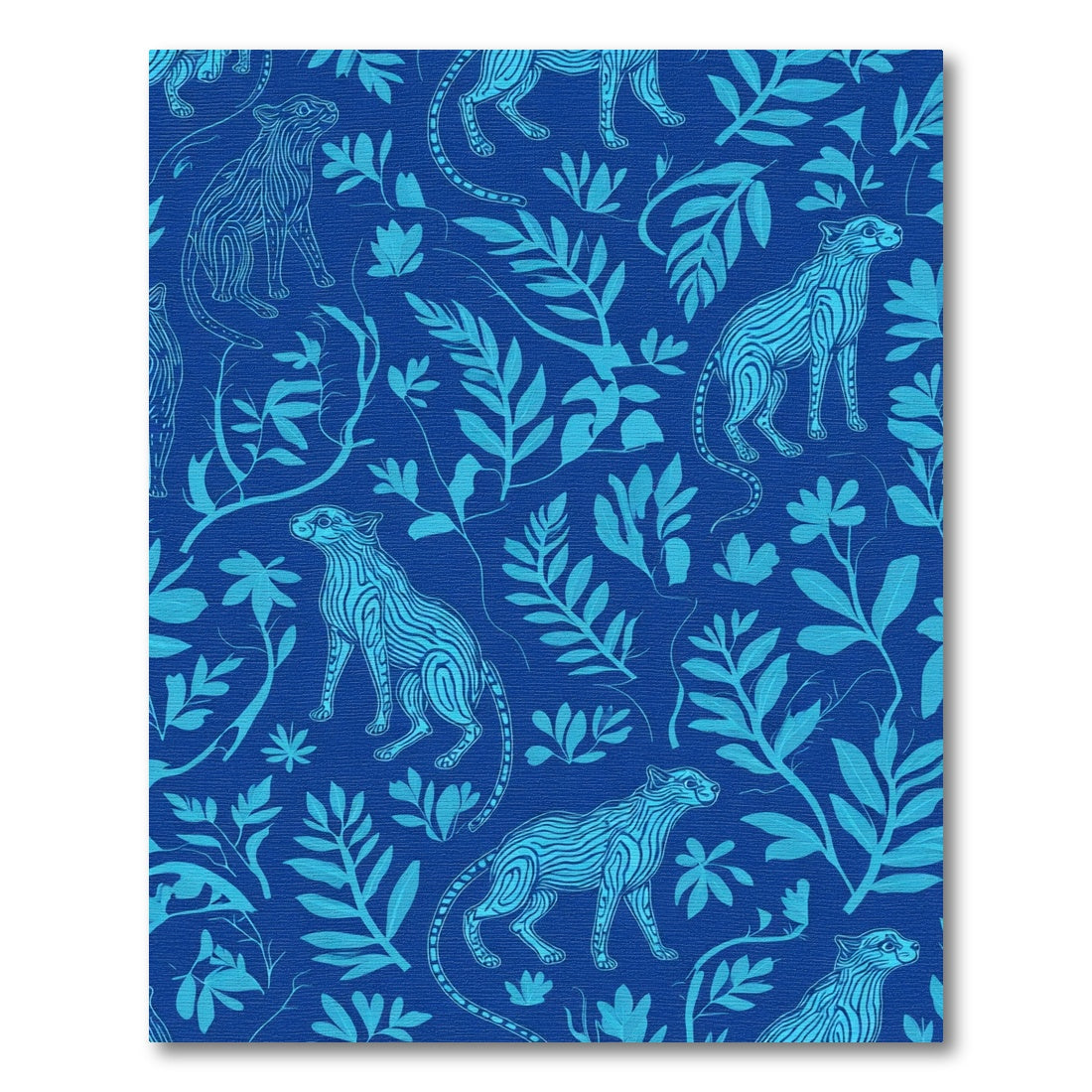 Blue Leaping Wildcat Floral Garden Rug