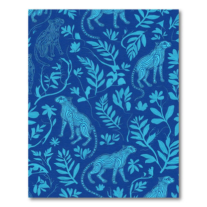 Blue Leaping Wildcat Floral Garden Rug