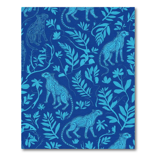 Blue Leaping Wildcat Floral Garden Rug