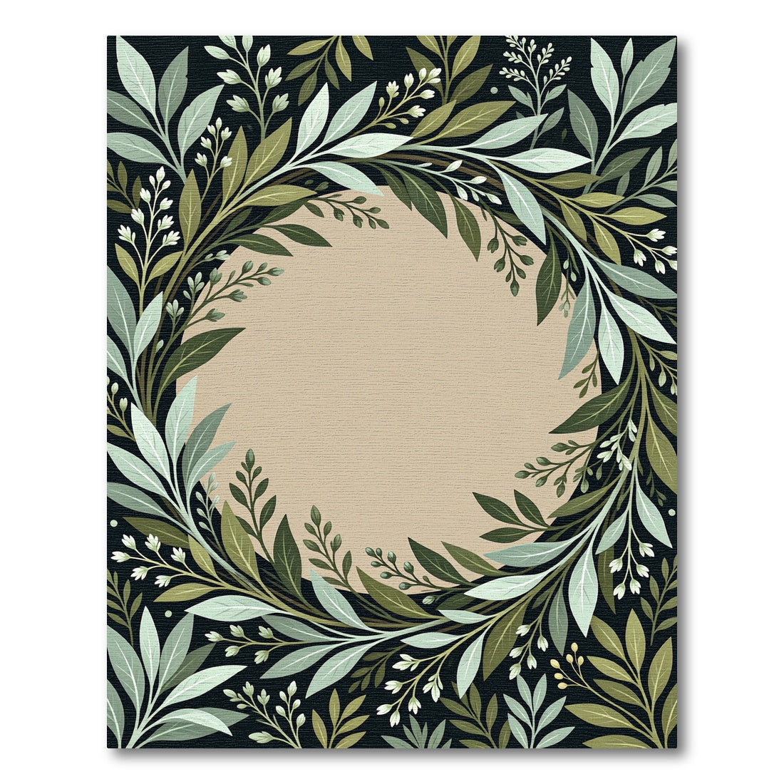 Earthy Green Leafy Wreath Composition Rug