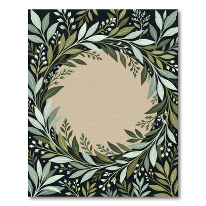 Earthy Green Leafy Wreath Composition Rug