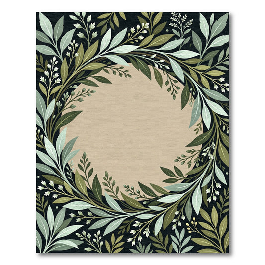Earthy Green Leafy Wreath Composition Rug