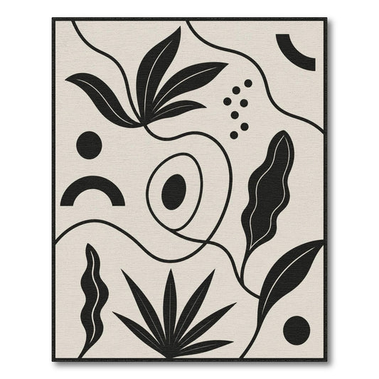 Abstract Area Black White Abstract Leaf Area Rug