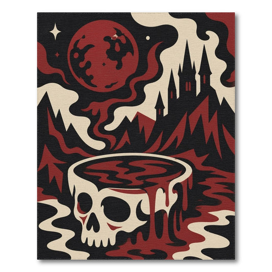 Red Gothic Skull Red Moon Area Rug