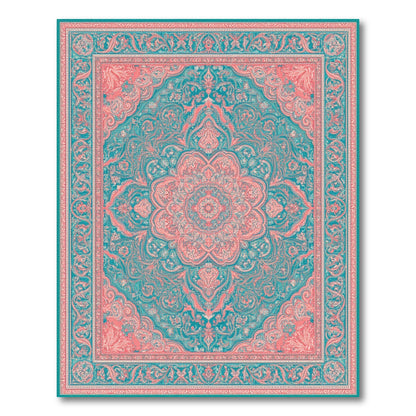 Blue and Teal Pink Persian Medallion Area Rug