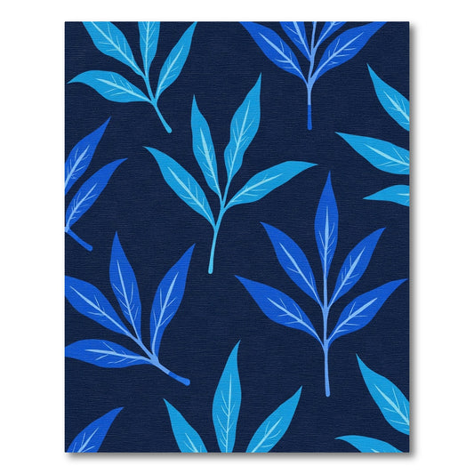 Deep Blue Foliage Branch Arrangement Rug