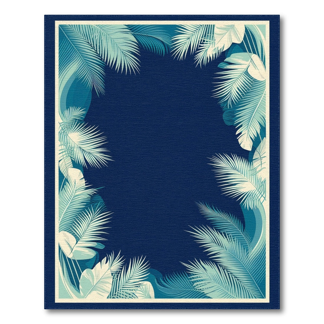 Blue Teal Palm Leaf Coastal Area Rug