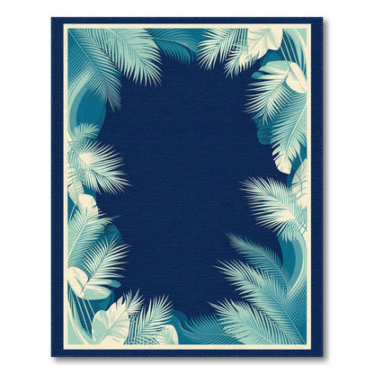 Blue Teal Palm Leaf Coastal Area Rug