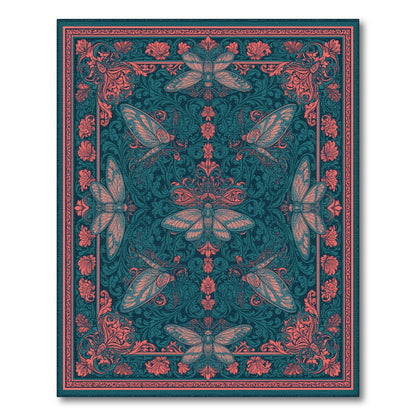 Teal Moth Floral Vintage Area Rug