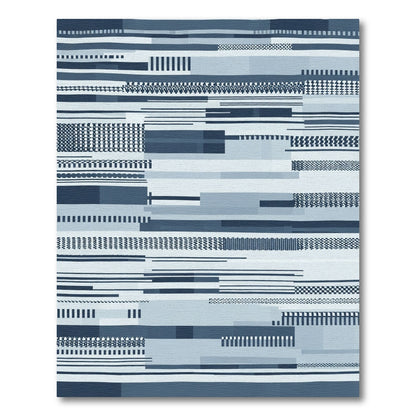 Dark Blue Geometric Stripe Montage Rug