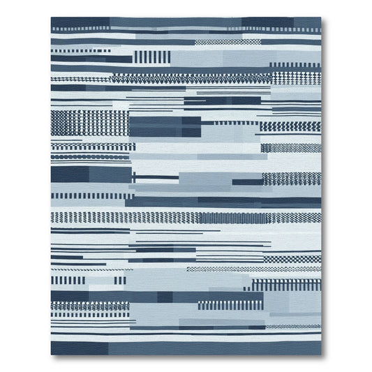 Dark Blue Geometric Stripe Montage Rug