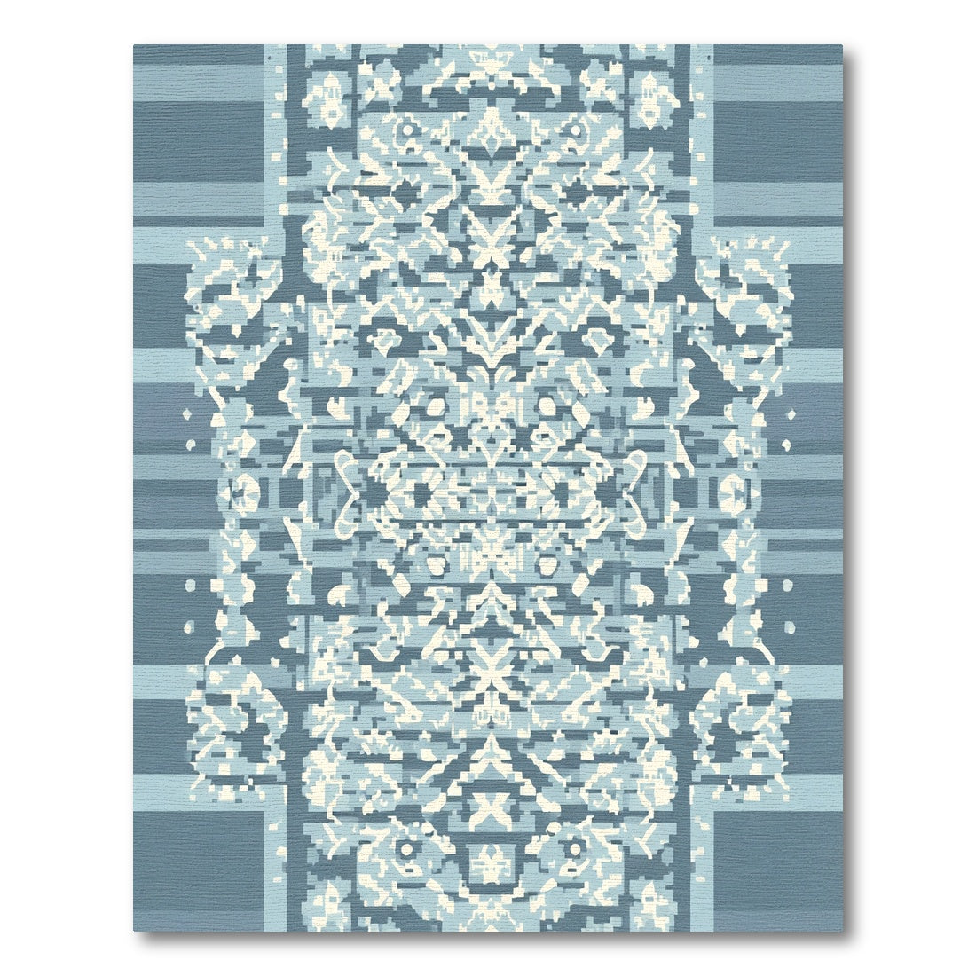 Muted Blue Damask Pixelated Centerpiece Rug