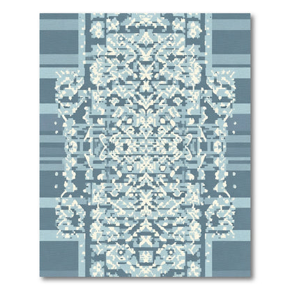 Muted Blue Damask Pixelated Centerpiece Rug