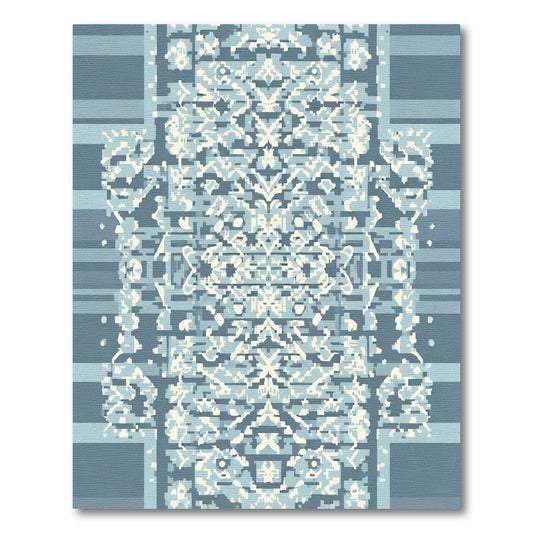 Muted Blue Damask Pixelated Centerpiece Rug