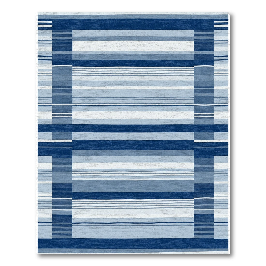 Deep Blue Multi Tone Striped Rectangular Rug