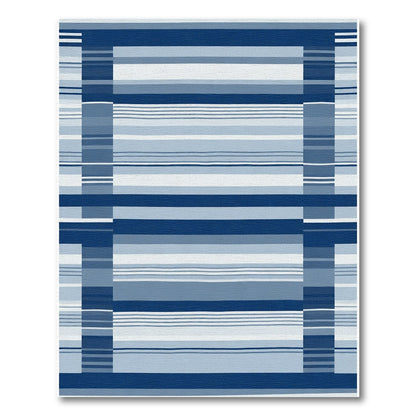 Deep Blue Multi Tone Striped Rectangular Rug