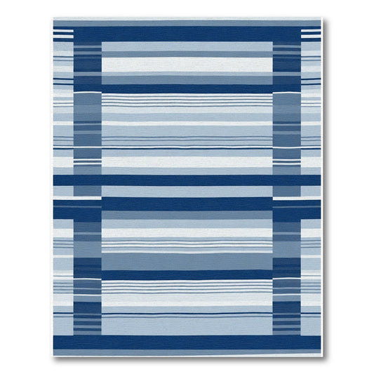 Deep Blue Multi Tone Striped Rectangular Rug