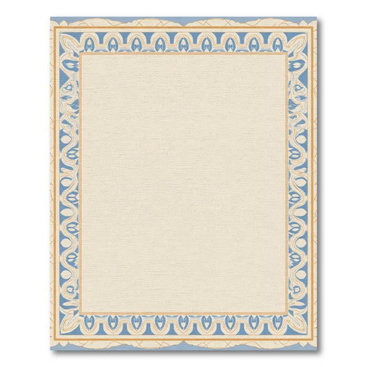 Serene Blue Cream Art Nouveau Border Rug