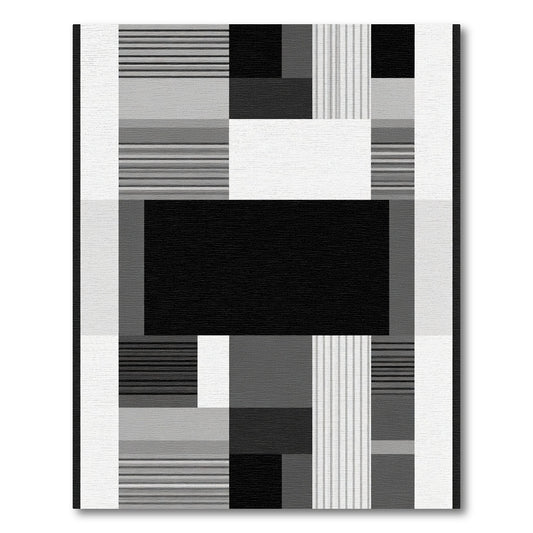 Monochrome Geometric Block Stripe Rug