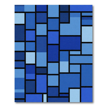 Modern Blue Mondrian Rectangles Rug