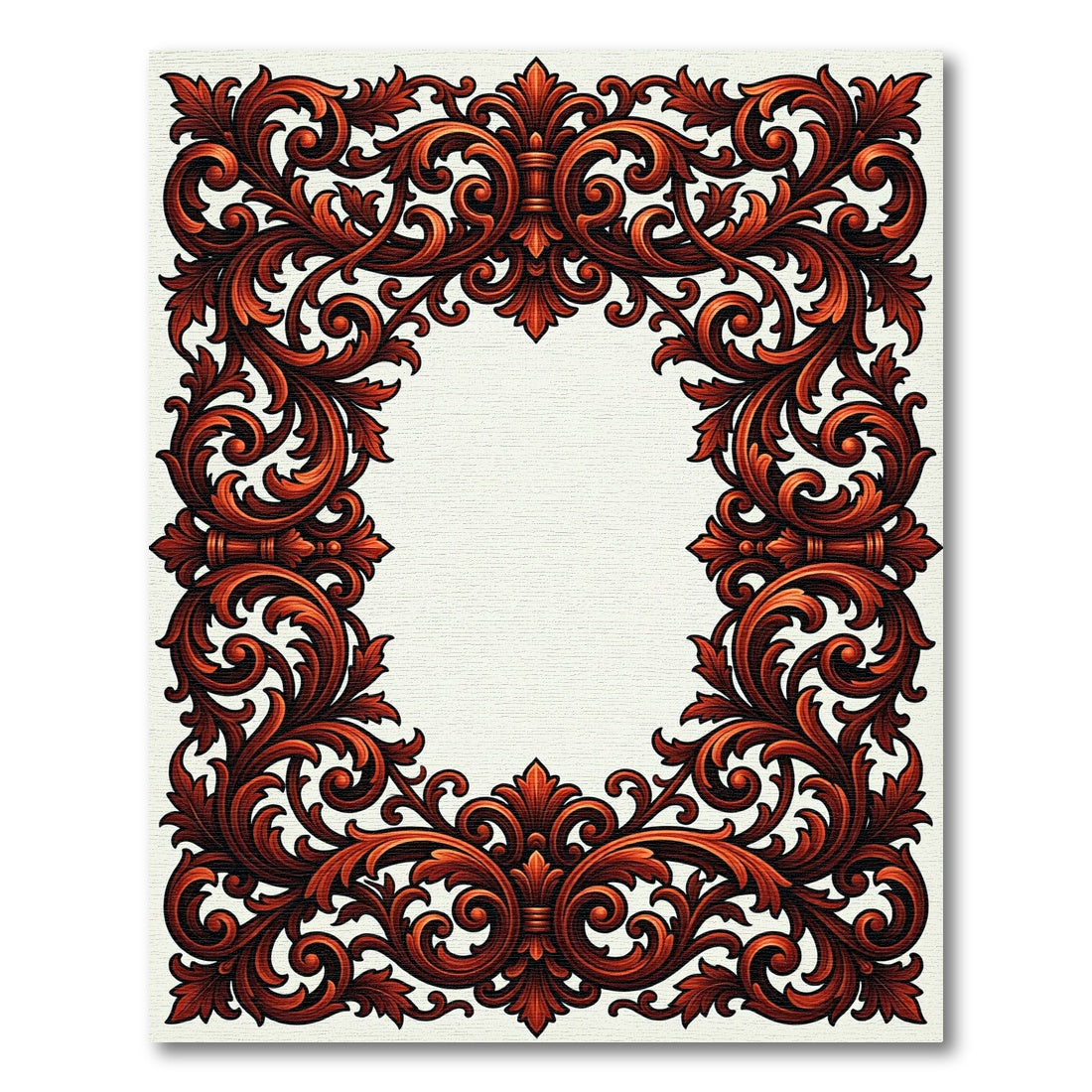 Rich Burgundy Acanthus Swirl Frame Rug