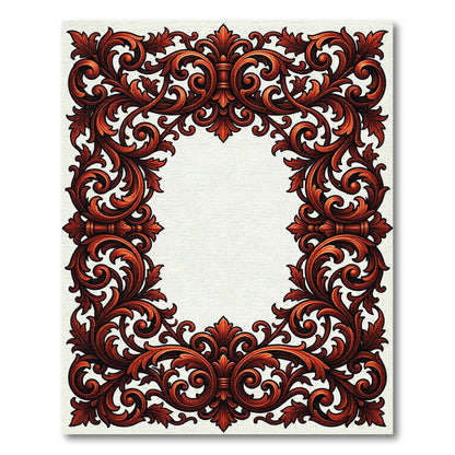 Rich Burgundy Acanthus Swirl Frame Rug