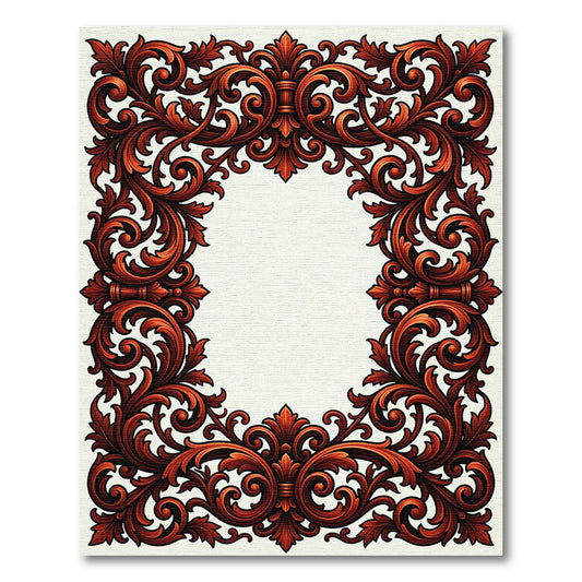 Rich Burgundy Acanthus Swirl Frame Rug