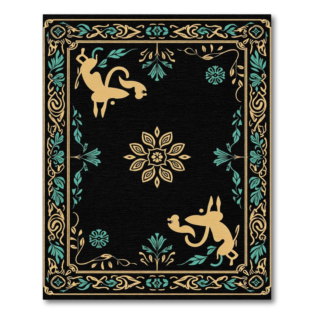 Golden Yellow Mythical Creatures Black Rug