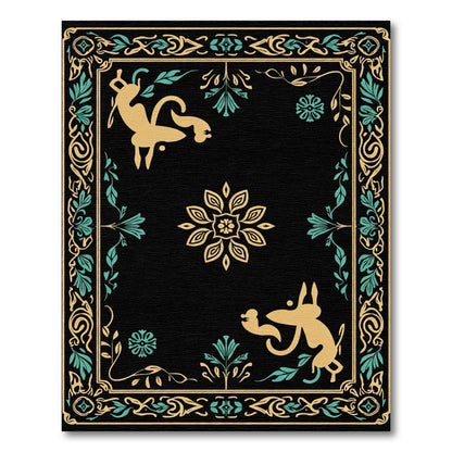 Golden Yellow Mythical Creatures Black Rug