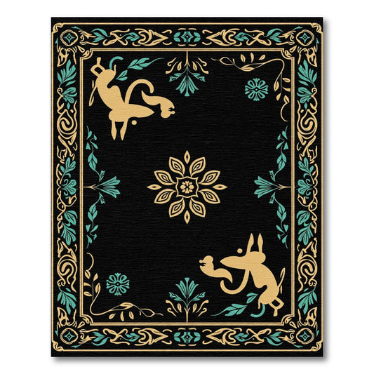 Golden Yellow Mythical Creatures Black Rug