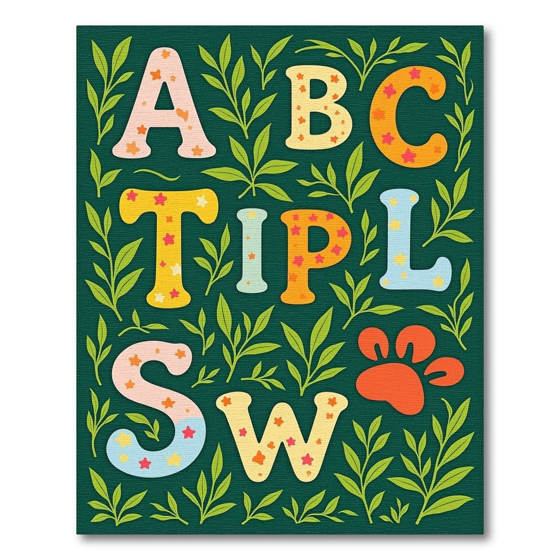 Whimsical Alphabet Paw Print Garden Rug