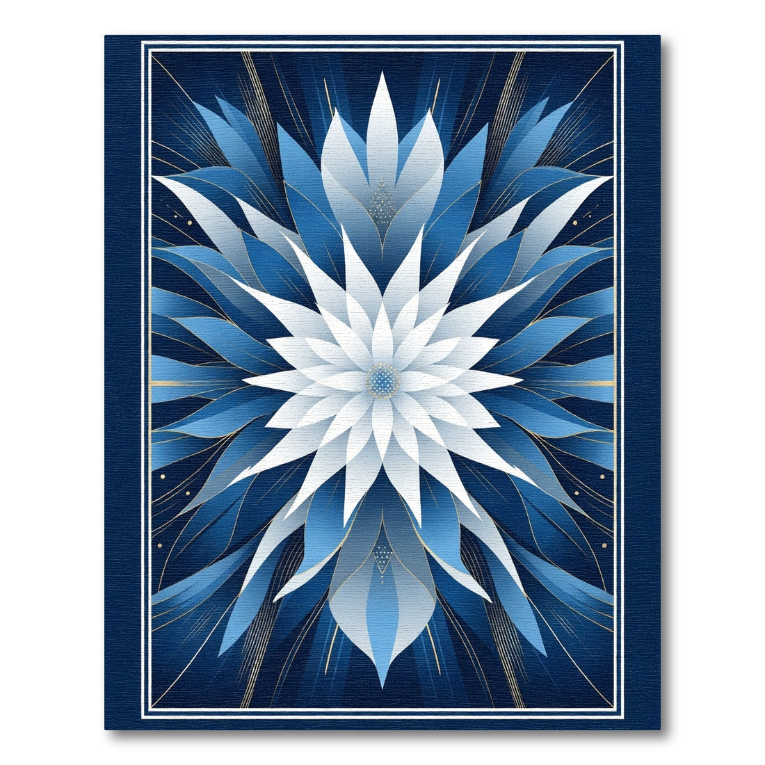 Deep Blue White Floral Explosion Rug