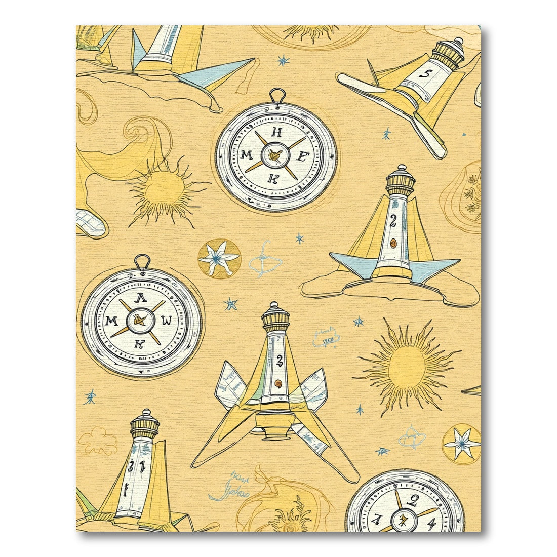 Nautical Lighthouses And Compasses Whimsical Print Rug