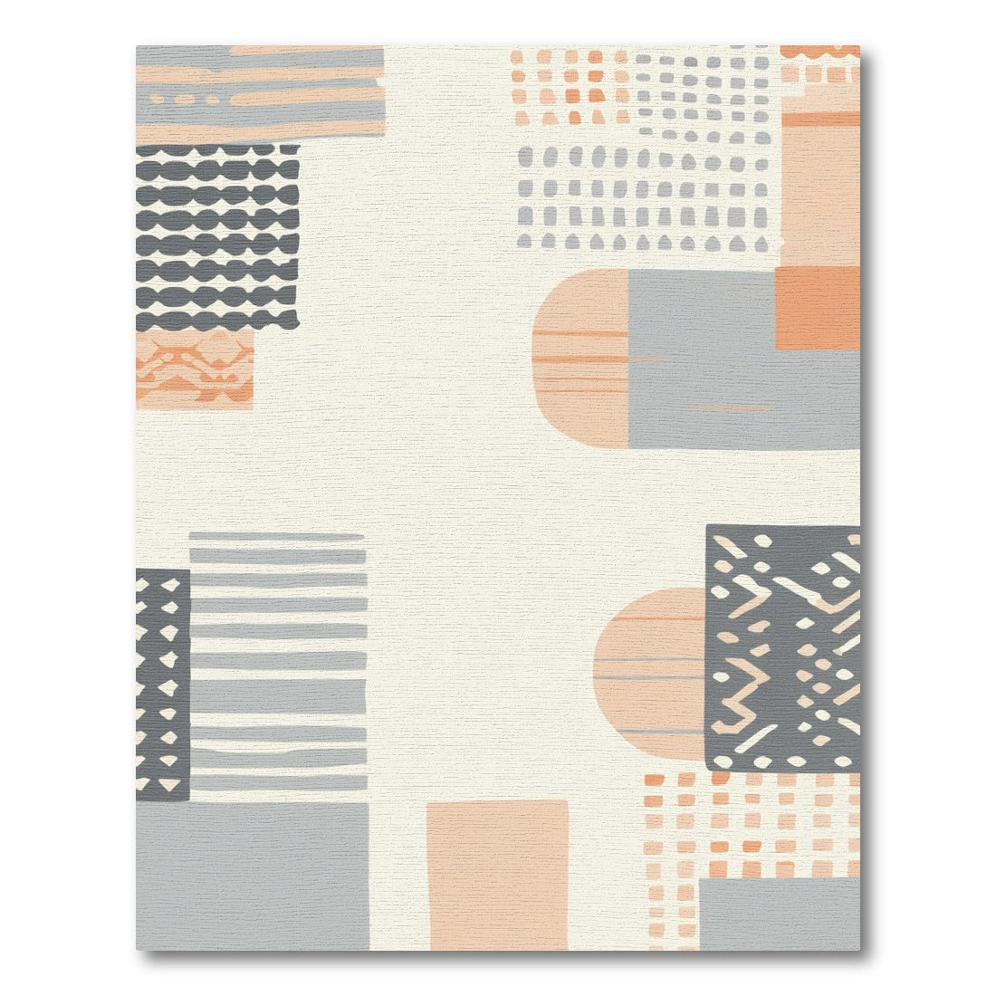 Abstract Peach Grey Geometric Shapes Rug