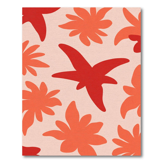 Red Orange Floral Splash Art Rug