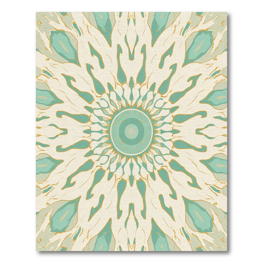 Pale Aqua Gold Sunburst Mandala Rug