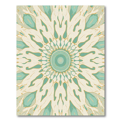 Pale Aqua Gold Sunburst Mandala Rug