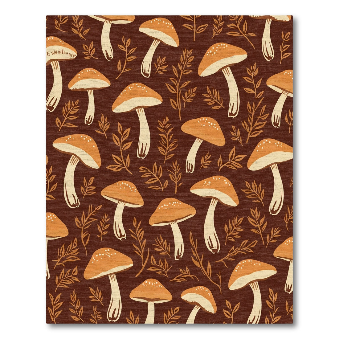 Earthy Brown Mushroom Leafy Pattern Rug