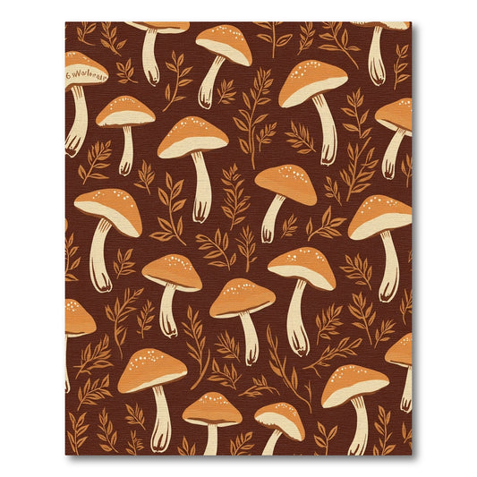 Earthy Brown Mushroom Leafy Pattern Rug