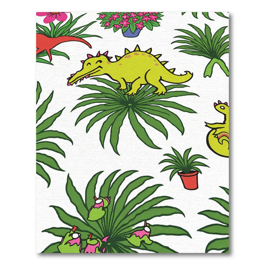 Whimsical Green Dinosaur Tropical Scene Rug