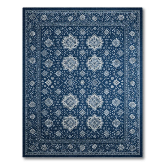 Navy Blue Persian Medallion Area Rug