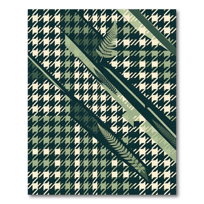 Green Geometric Houndstooth Fern Collage Rug