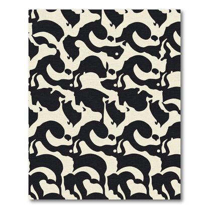Cream and Black Abstract Swirl Rug