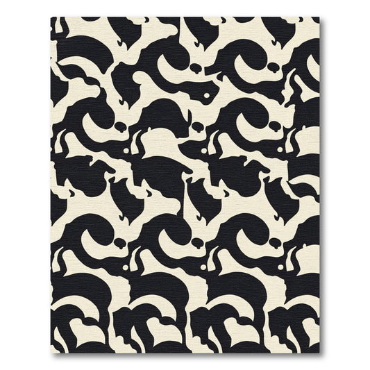 Cream and Black Abstract Swirl Rug