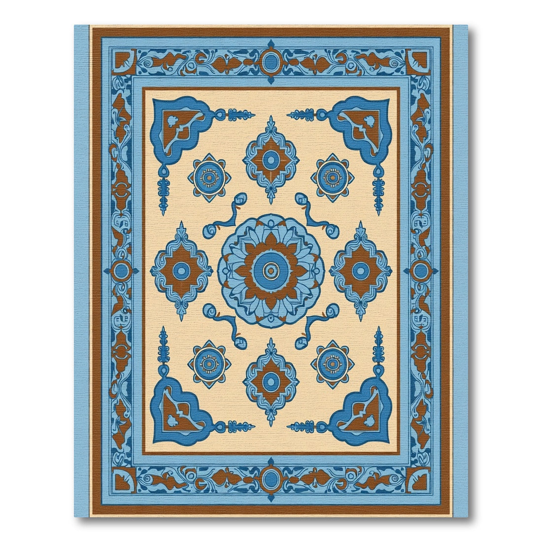 Golden Beige Blue Floral Medallion Rug