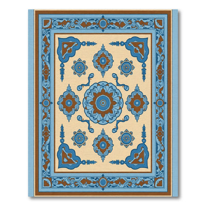 Golden Beige Blue Floral Medallion Rug