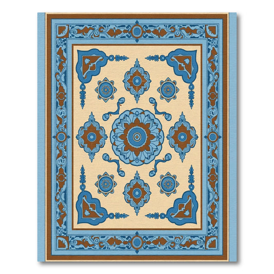 Golden Beige Blue Floral Medallion Rug