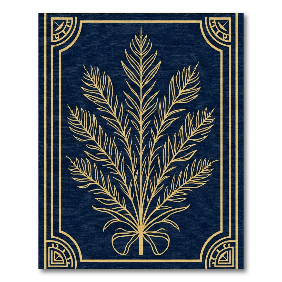 Gold Feathery Branch Midnight Frame Rug
